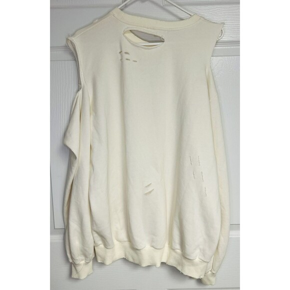 Dance & Marvel Womens Medium Cream Sweatshirt Distressed Slashed Cut Up - Picture 2 of 9
